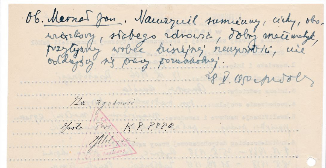 Uwagi pohospitacyjne dyr. dr. B. Nadolskiego