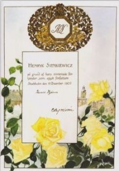 Dyplom literackiej nagrody nobla dla Sienkiewicza